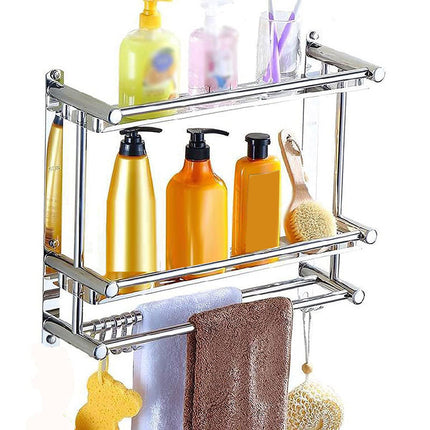 رف تخزين معدني مع خطافات تعليق و علاقة للمناشف  أثاث منزلي