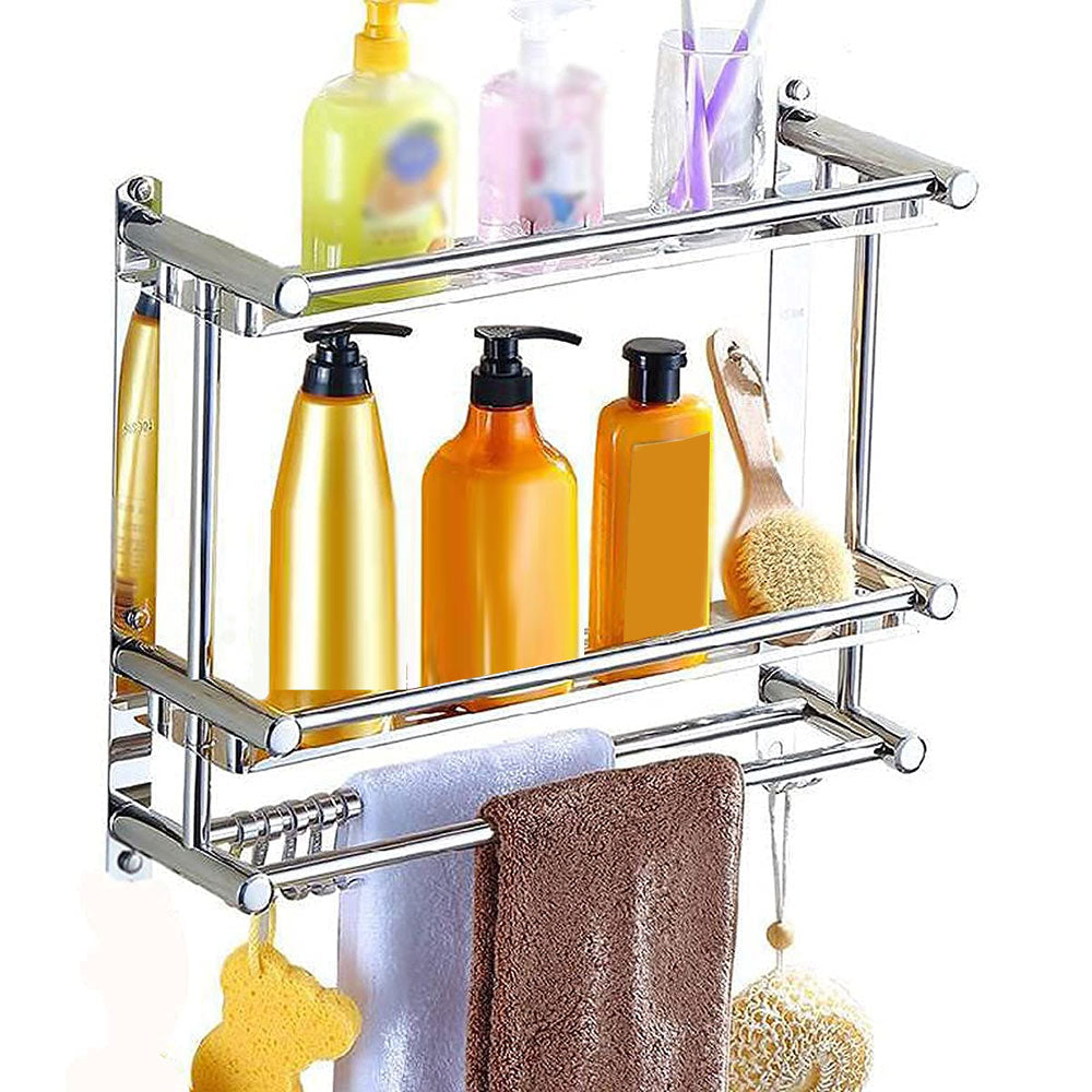 رف تخزين معدني مع خطافات تعليق و علاقة للمناشف  أثاث منزلي