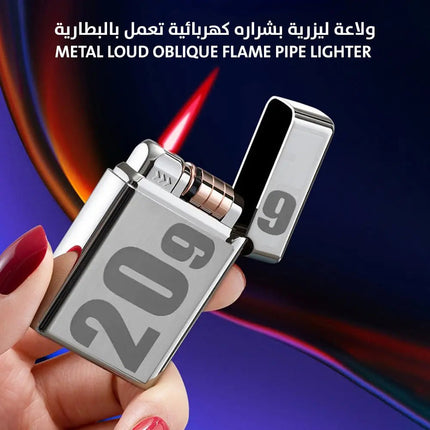 شعلة ليزرية بشرار قابلة للتعبئة وتعمل بالبطاريات Metal Loud Oblique Flame Pipe Lighter 2597
