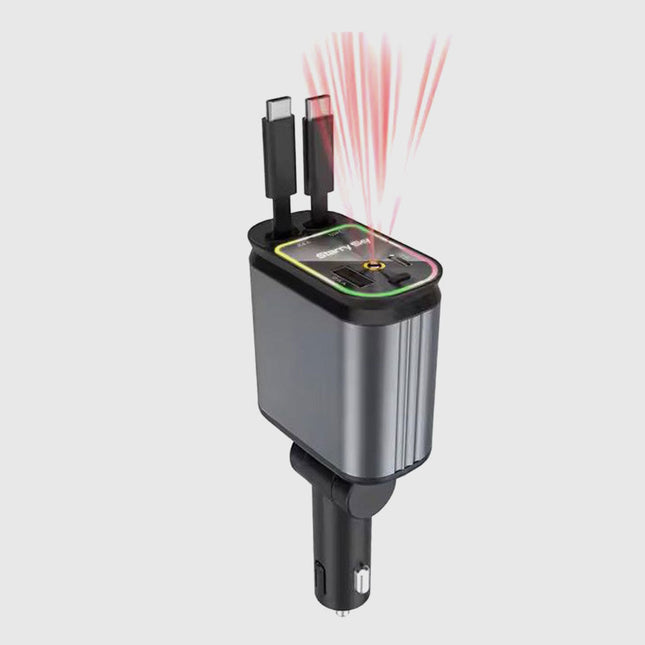 شاحن سيارة USB-C مزوّد بإضاءة نجوم سريع 4 في 1 بأسلاك قابلة للسحب USB-C Car Charger With Starry Light – Fast 4-in-1 Retractable Cable Charger  الكترونيات ذكية